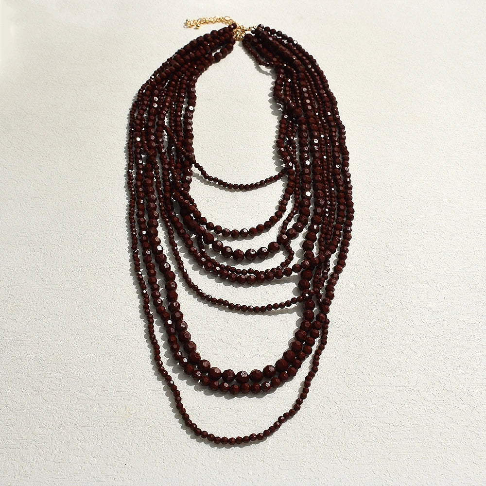 Bohemian Multi Layer Handmade Beaded Necklaces for Women Exaggerated Red Green Waterfall Beads Pendant Necklace Party Jewelry