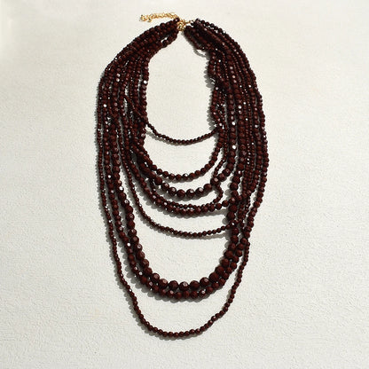 Bohemian Multi Layer Handmade Beaded Necklaces for Women Exaggerated Red Green Waterfall Beads Pendant Necklace Party Jewelry