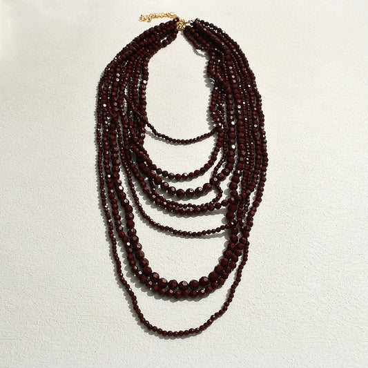 Bohemian Multi Layer Handmade Beaded Necklaces for Women Exaggerated Red Green Waterfall Beads Pendant Necklace Party Jewelry