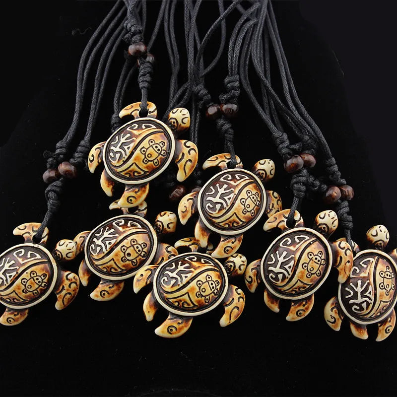 Turtle Necklace for Women Men Yak Bone Tortoise Hawaii Tribal Surfer Necklace Sea Turtles Pendants Necklaces