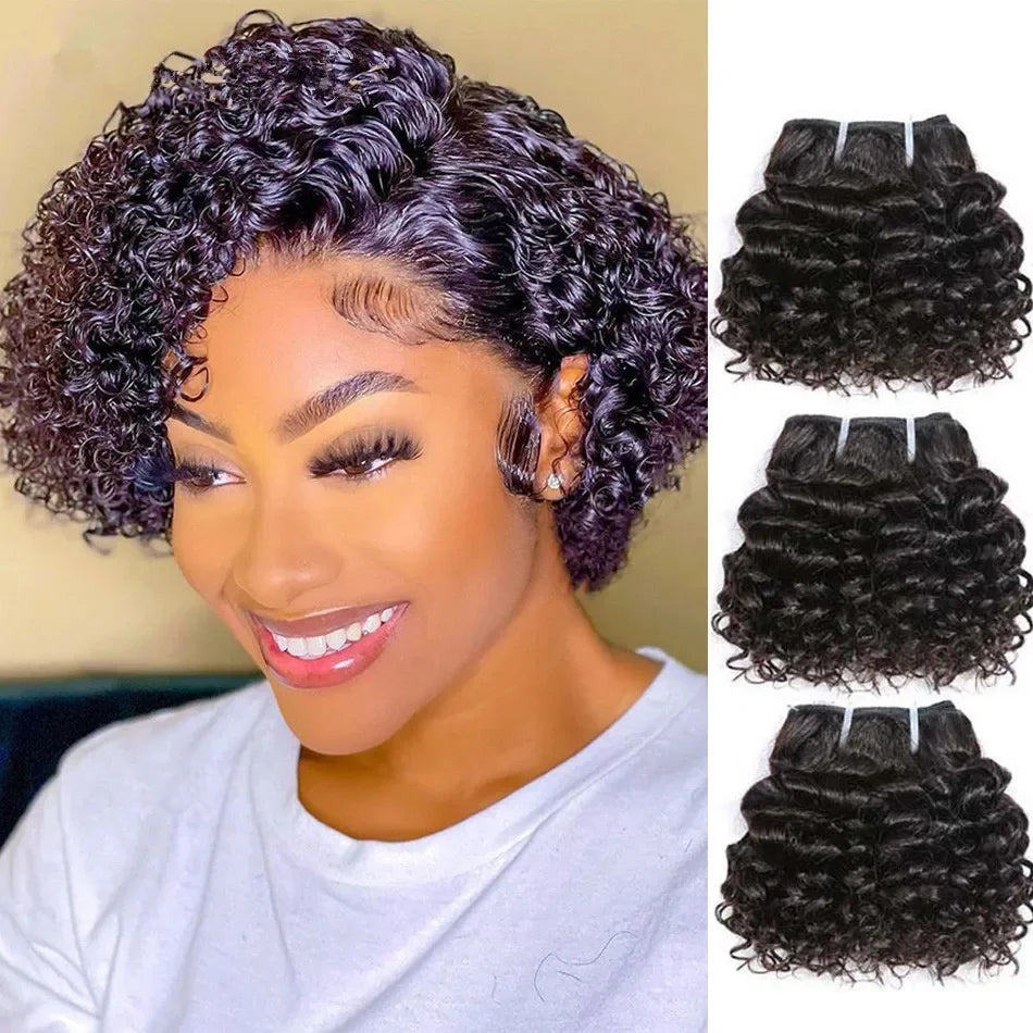 Short Bouncy Curly Human Hair Bundles 100% Human Hair Weft Brazilian Hair Weave Bundle Cheap short deep loose ocean wave bundles