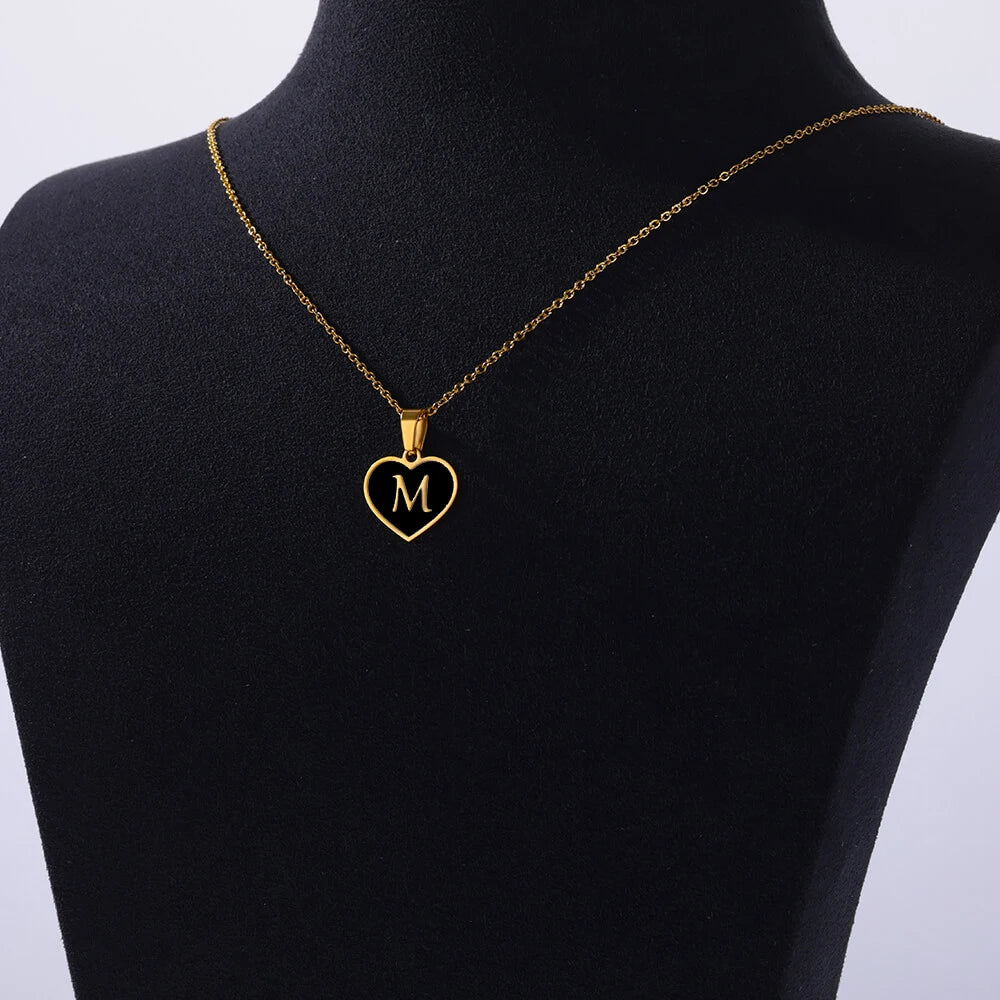 Initial Letter Necklaces for Women Clavicle Chain Heart Pendant Necklaces Alphabet Stainless Steel Jewelry Freeshipping collares