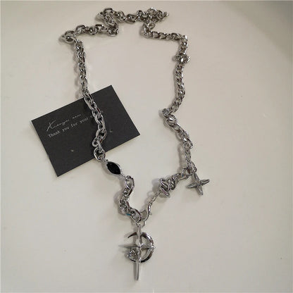 Punk Rock Black Heart Cross Pendant Chain Necklace For Men Women Cool Hip Hop Street Vintage 90s Y2K Grunge Goth Accessories