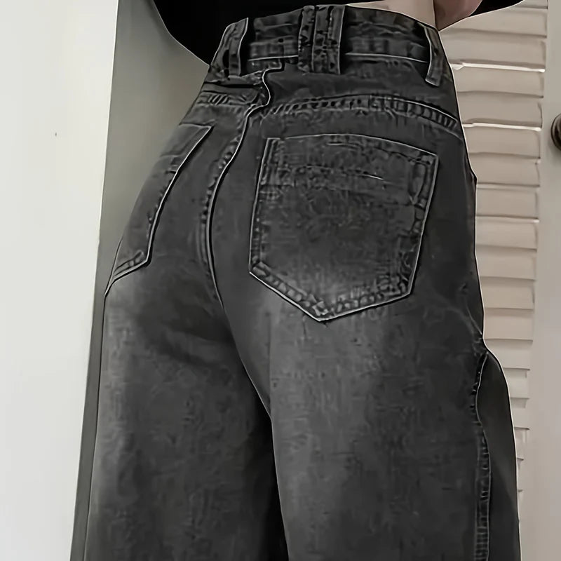 Women Fashion Loose Jeans Female High Waist Streetwear Designer Wide Leg Trousers Female Classic Gray Goth Straight Leg Pants