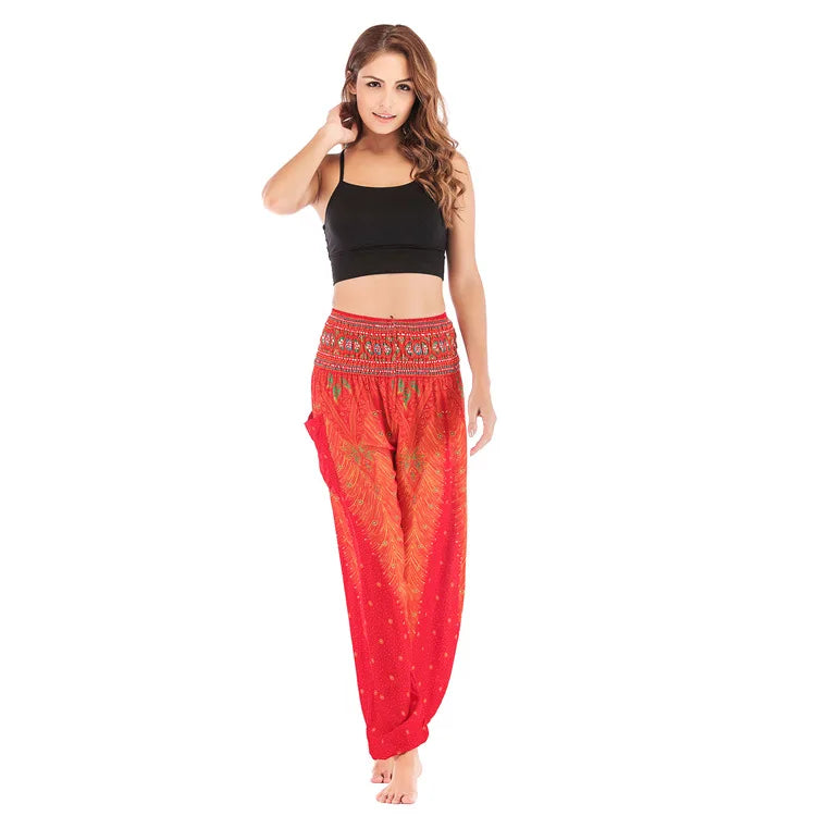 Women's Yoga Pants Printed Ethnic Style Loose Yoga Trousers Bloomers High Waist Fitness Sports Crotch Dance  Sweatpants