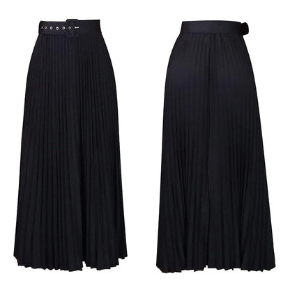 Elegant Pleated Skirts for Woman 2024 New High Waisted Belt Waisted Ankle Length Autumn Winter Wear Bottoms Skirts Clothes Hot