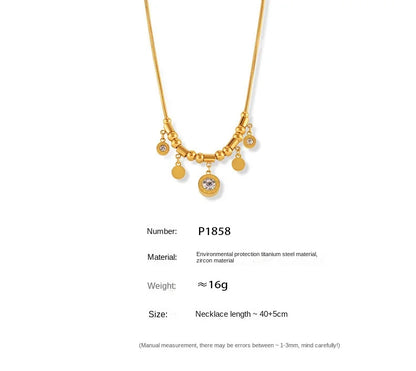 Necklace for Women Round Zircon Roman Pendant Tassel Charm Luxury Gold Plated Stainless Steel Jewelry Wholesale