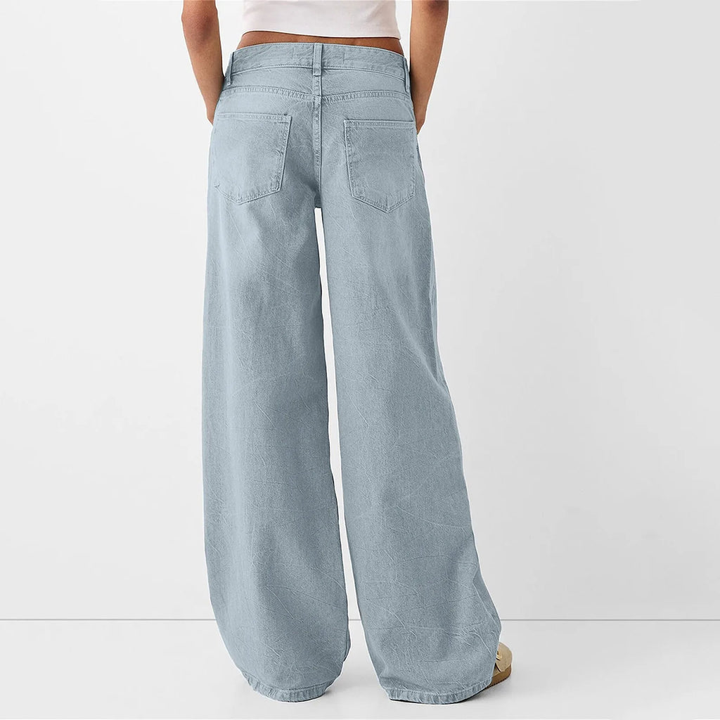Women Fashion Denim Jeans Retro Ladies Loose Straight Pants Mid Waist Button Pocket Trousers Casual De Mujer Pantalon Femme