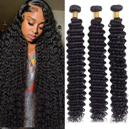 Deep Wave Human Hair Bundles Brazilian Hair Natural Color Deep Wave One Weave Bundles Unprocessed Human Hair 30 40 Inches