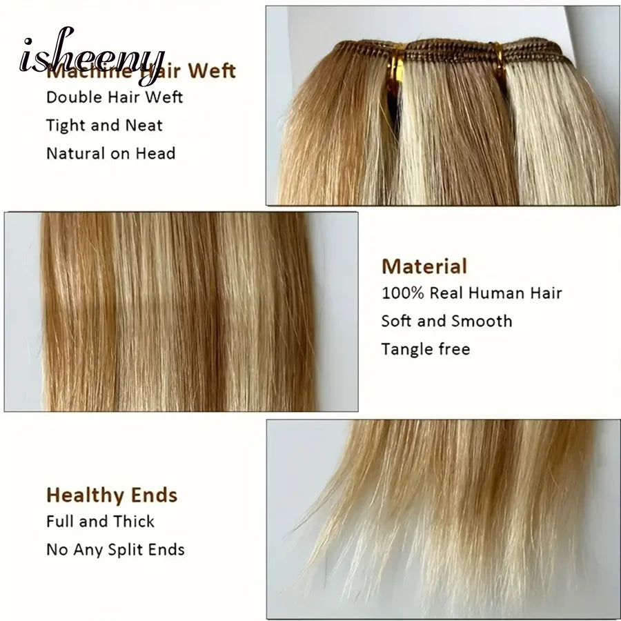 Highlight Blonde Human Hair Weft 12 16 20 24 inches Double Weft Hair Bundles Sewing In Hair Weaves 50g/bundle For Women