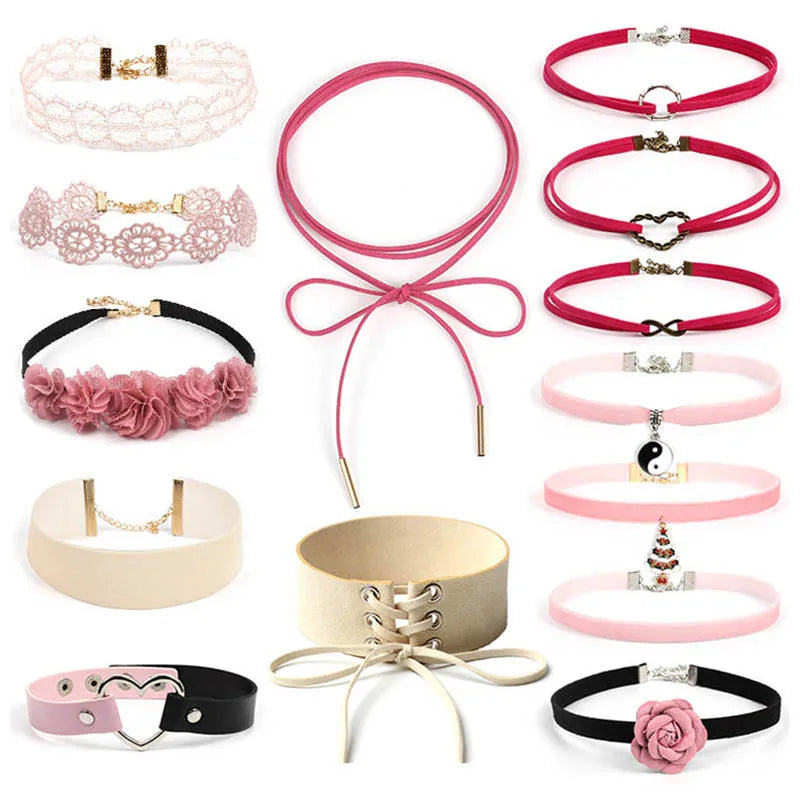 Lace Chokers Necklaces for Women Girls Ladies Vintage Flower Bead Circles Neck Jewelry Colourful Sexy Pink Black Fashion Velvet