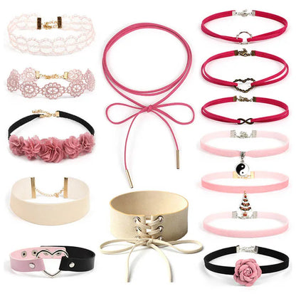 Lace Chokers Necklaces for Women Girls Ladies Vintage Flower Bead Circles Neck Jewelry Colourful Sexy Pink Black Fashion Velvet