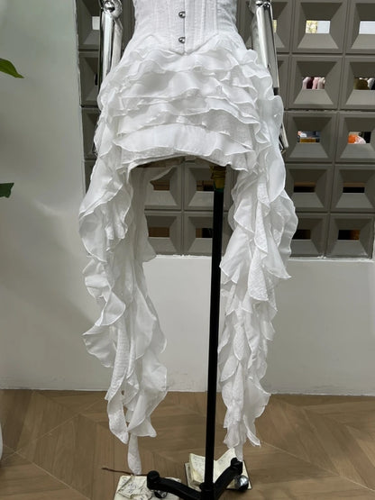 Women Ruffles Draped Dress Three Piece Sets Sexy Halter Neck Folds Ruffled Dress+Lace-up Corset Top+Shorts Suits Party Cocktail