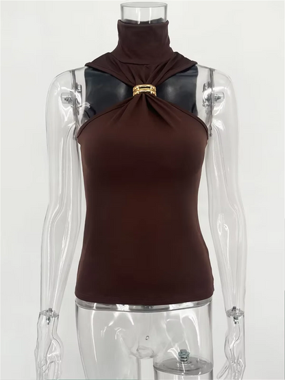 Women Fashion Sexy Tank Top Turtleneck Sleeveless Off-Shoulder Pullover Y2K Vest Summer Hanging Neck Cropped Tops Party Street