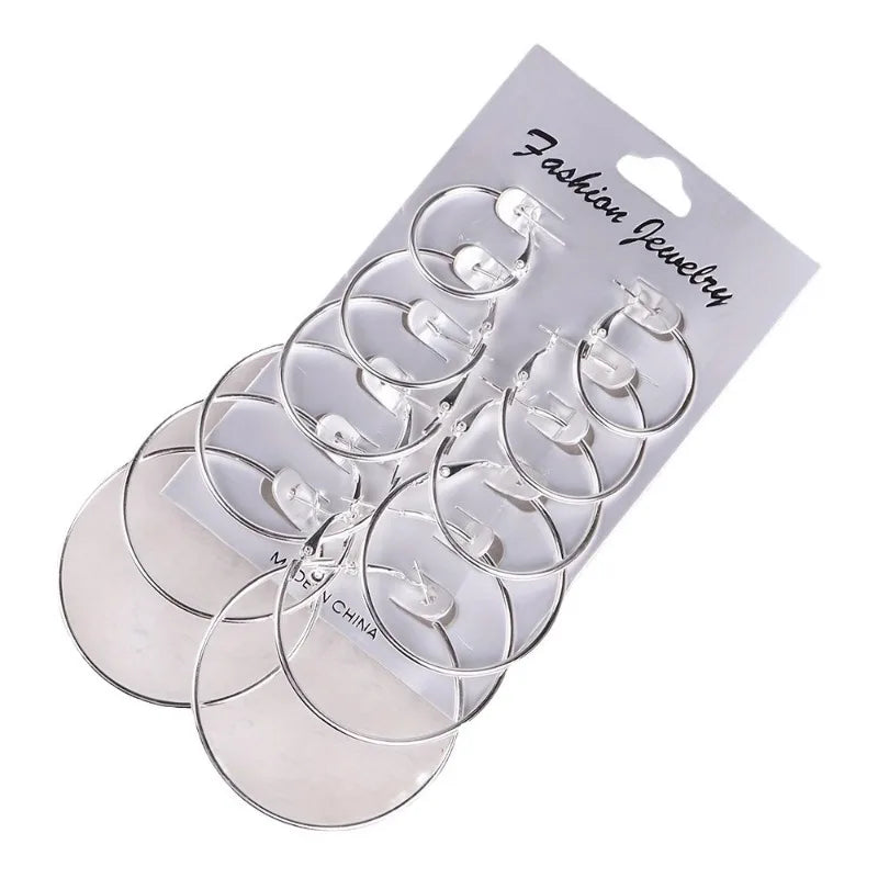 6 Pairs of Fashionable, Classic, Versatile, Personalized, Exaggerated Metal Round Women's Earring Set, Suitable for Daily Wear