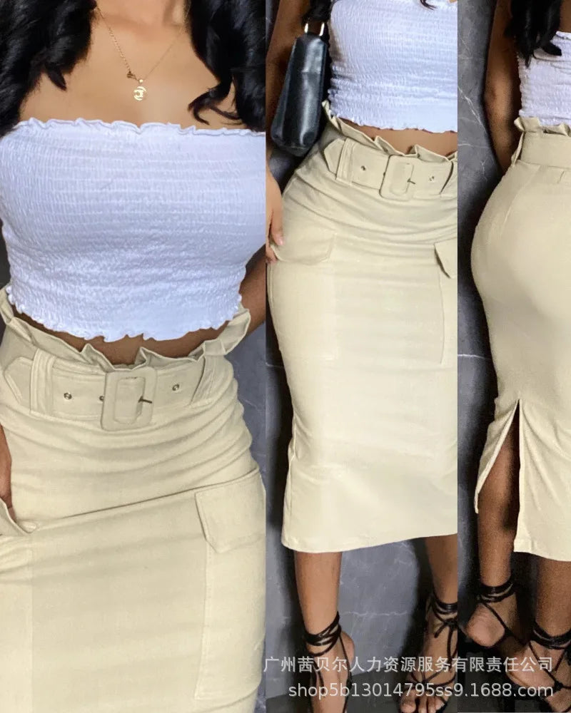 Skirts Mid Length Skirt Women Slim Fit Casual High Waist Bodycon Y2k Streetwear Elegant Splice Temperament Party Work Spring