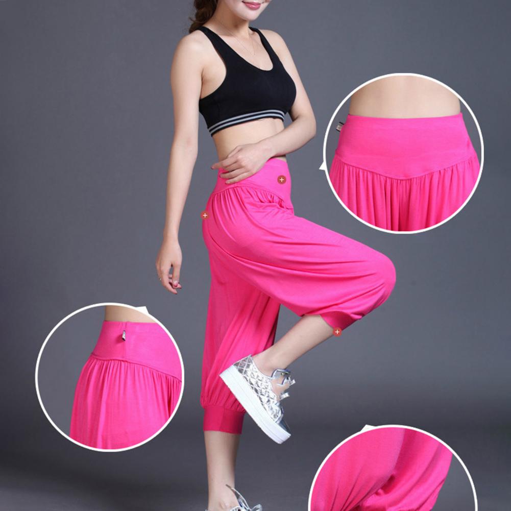Summer Women Yoga Pants Modal Solid Color Yoga Cropped Pants Wide Elastic Waistband Dance Performance Wide Leg Pants Bloomers