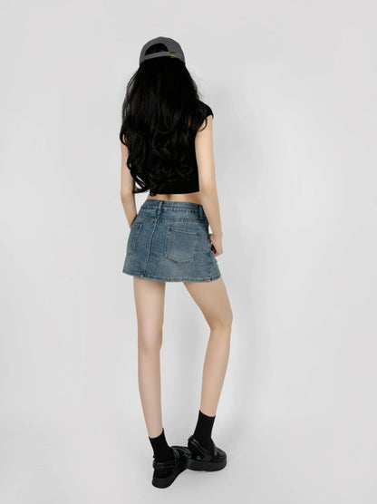 Mini skirts for women high waisted denim skirt black distressed jeans skirts womens 2024 Summer clothes blue jean skirts ripped