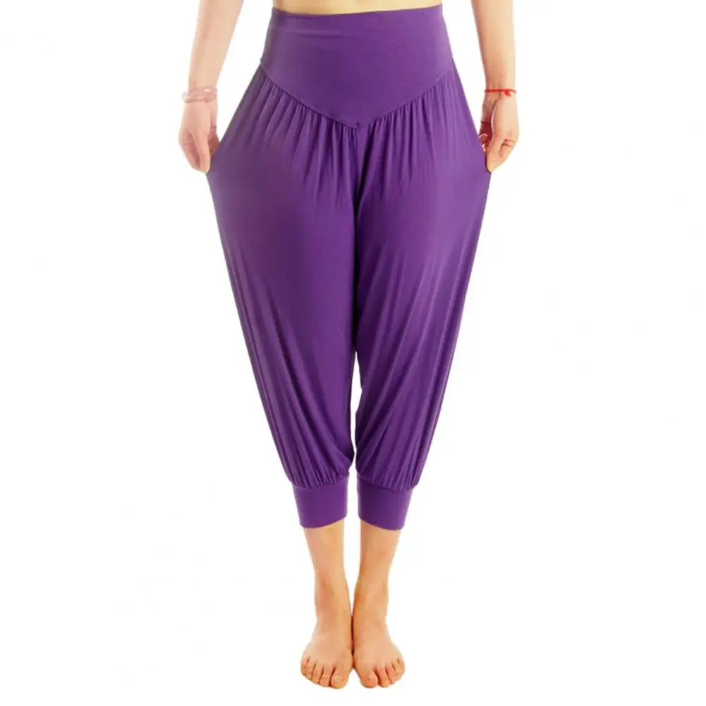 Summer Women Yoga Pants Modal Solid Color Yoga Cropped Pants Wide Elastic Waistband Dance Performance Wide Leg Pants Bloomers
