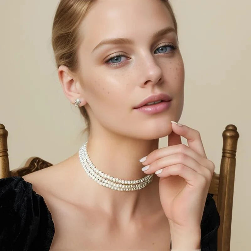 Fashion Elegant Women 3-5Layer White Pearl Choker Necklaces Bohemian Creative Design Wedding Anniversary Necklace Female Jewelry