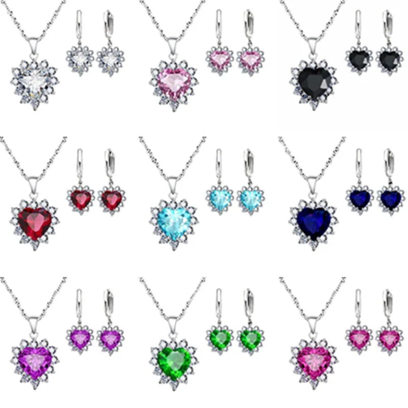 Exquisite Heart-shaped Necklace Earrings Jewelry Set for Women Charm Ladies Jewelry Fashion Bridal Accessory Set Romantic Gifts