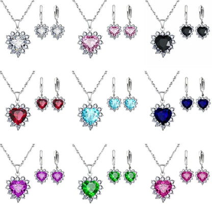 Exquisite Heart-shaped Necklace Earrings Jewelry Set for Women Charm Ladies Jewelry Fashion Bridal Accessory Set Romantic Gifts