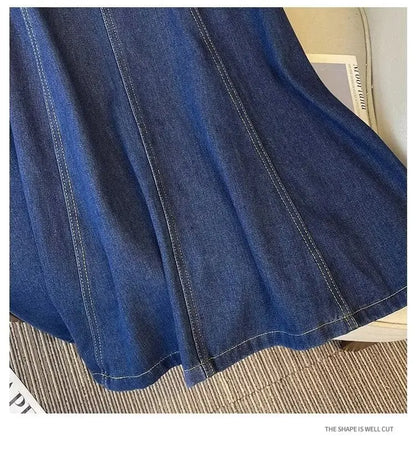 Denim Skirt For Women 2025 New High Waisted A-line Umbrella Skirt Versatile  Spring  Summer Elastic Waist Long Jean Skirt