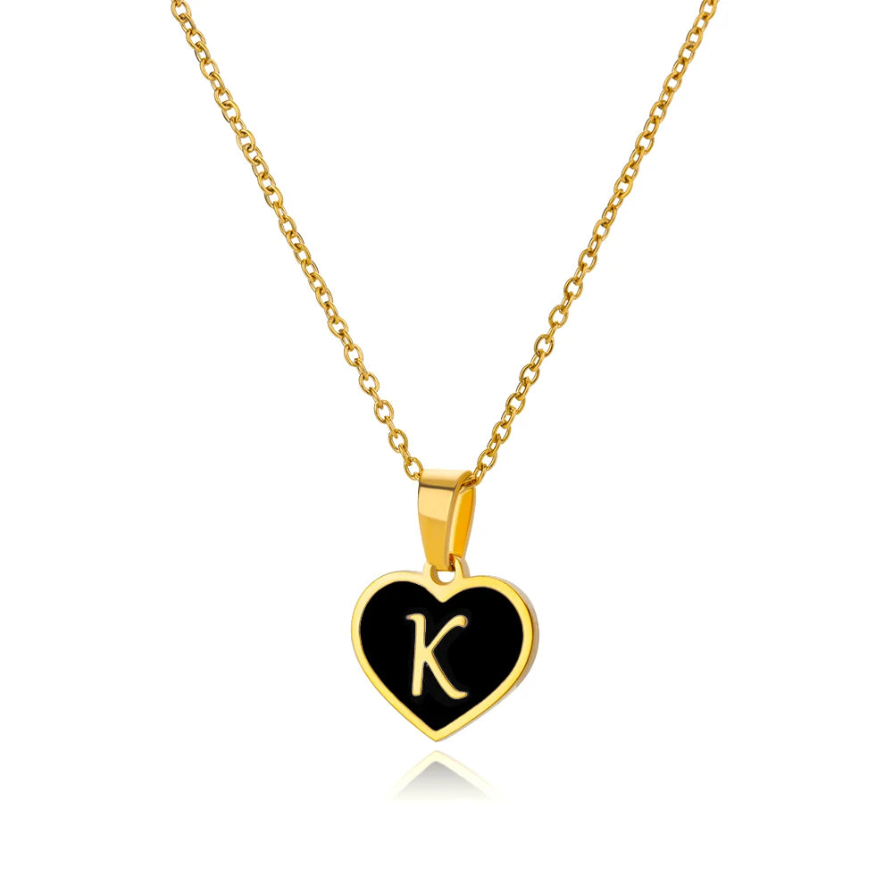 Initial Letter Necklaces for Women Clavicle Chain Heart Pendant Necklaces Alphabet Stainless Steel Jewelry Freeshipping collares