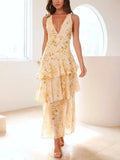 Women's Dresses Sexy Hanging Neck Dress Summer Ladies Chiffon Ruffled Hem Dress Fashion Beach Vacation Dress for Female 2025 New