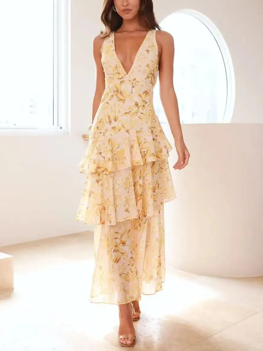 Women's Dresses Sexy Hanging Neck Dress Summer Ladies Chiffon Ruffled Hem Dress Fashion Beach Vacation Dress for Female 2025 New