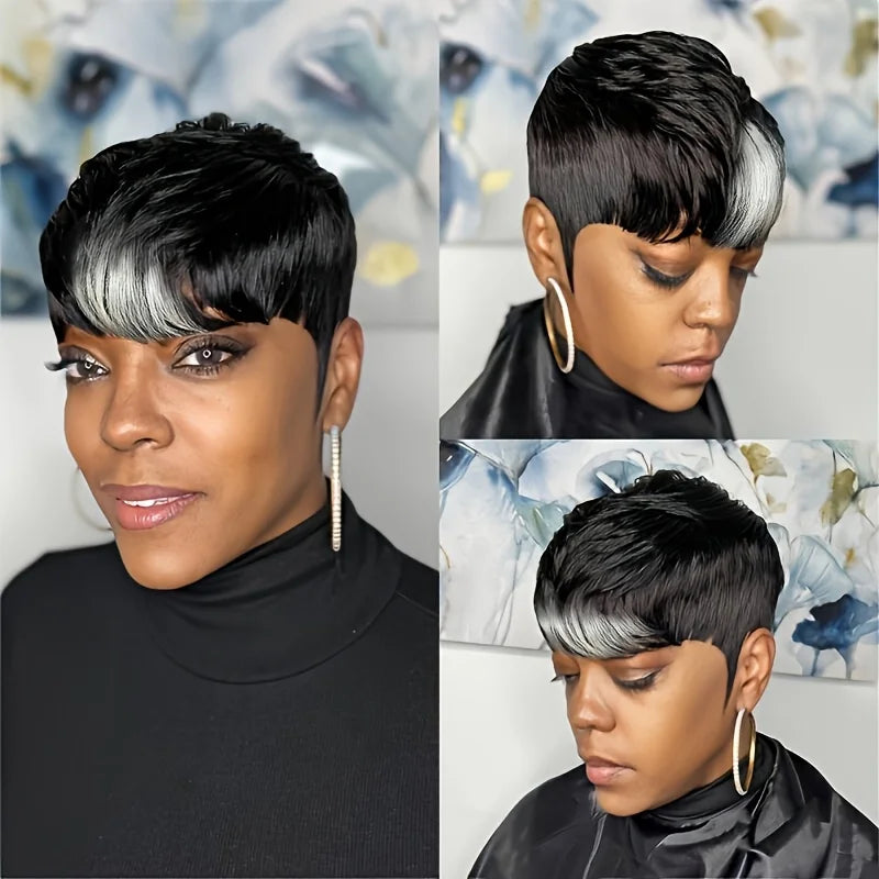 WIGERA  Highlight Synthetic Wigs Short Straight  Pixie Cut Hair Bob Wig Honey Gold Mix Black  Hair For Woman