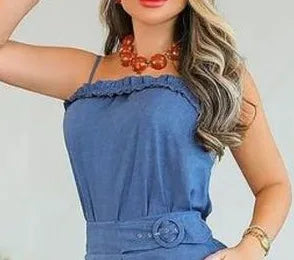 Tow Piceses Outfits for Women Summer Fashion Office Lady New Frill Hem Cami Top & Female Casual Pocket Design Pants Set