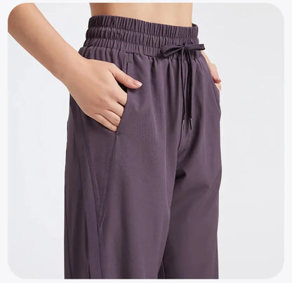 Elastic Waist Yoga Pants for Women Loose-Fitting Workout Pants Wide-Leg Drawstring Closure Stretchy High Waisted Jogging Jogger