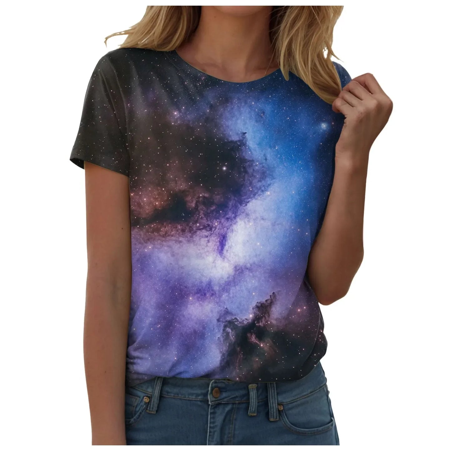 Top blouse woman trend 2025 women 3D galaxy print t shirts glitter shirts blouse fashionable Starry Sky summer ropa para Mujer