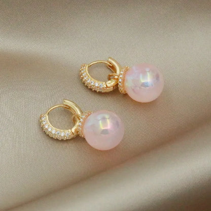 Korean Version High Quality New Atmospheric One Two Wear Colorful Blue Pearl Circle Ear Button Design Eardrop for Girls.