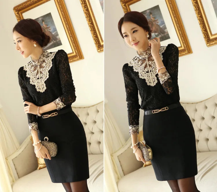 Women T Shirts Vintage Spring Winter Tees Autumn Lace Beads Hole Sexy Tops Warm Blouse Top Casual Full Long Sleeve Shirt