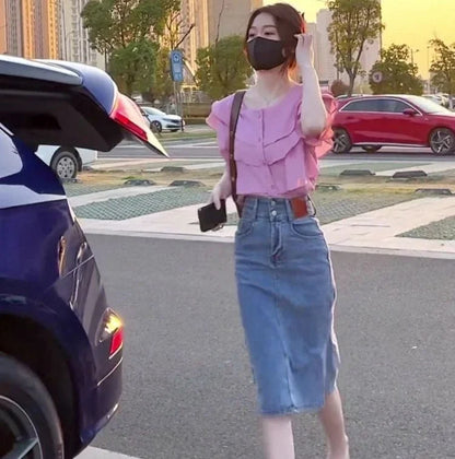 Jeans Skirts for Women New In Midi Woman Denim Skirt Vintage Korean Style Clothing Trend 2024 Stylish Harajuku Cheap Fashion V