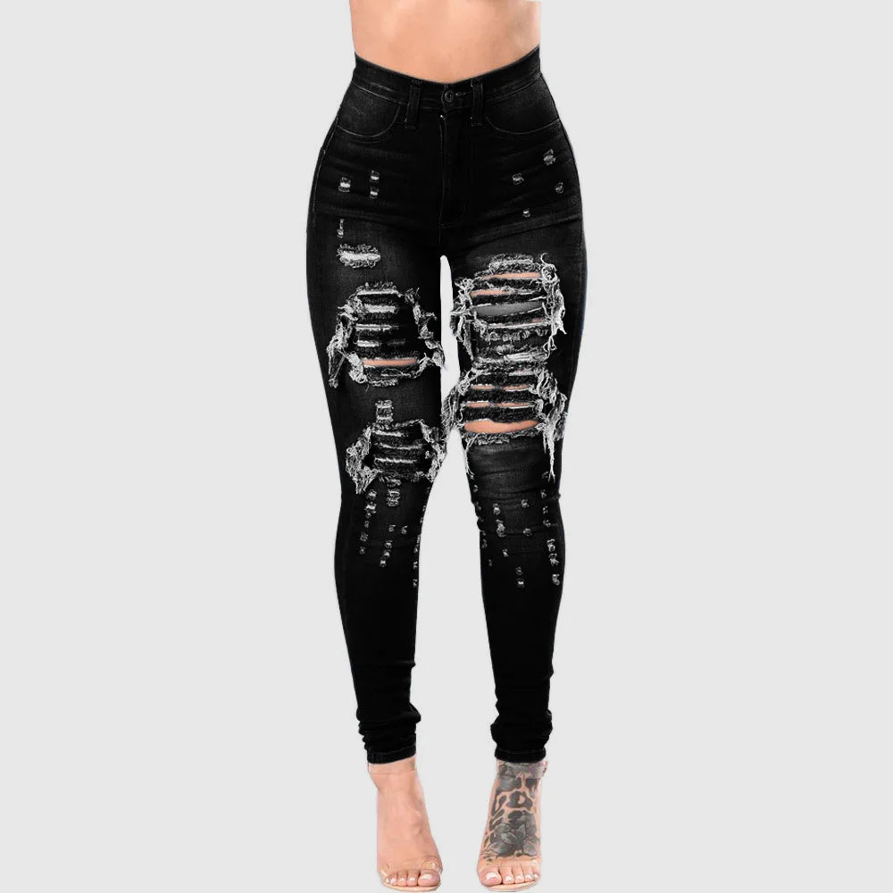 New Designer Denim Women 2025 High Waist Ripped Jeans for Women Skinny Black White Jeans Woman Elastic Slim Jean Female Femme