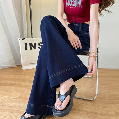 Women's New Jeans Dark Blue Wide Leg Loose Jeans Female Spring and Fall New High-Waisted Loose Straight Jeans Wide Leg Pants