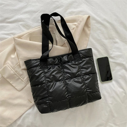 Fashion Tote Handbags for Women Black Large Capacity Soft Rhombus Bags Vinatge Quilted Shoulder Bag Purse for Travel Shopping