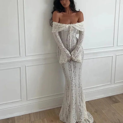 Women's Dresses New Sexy One-word Shoulder Lace Temperament Tube Top Long Dress Slim Fishtail Dress for Women