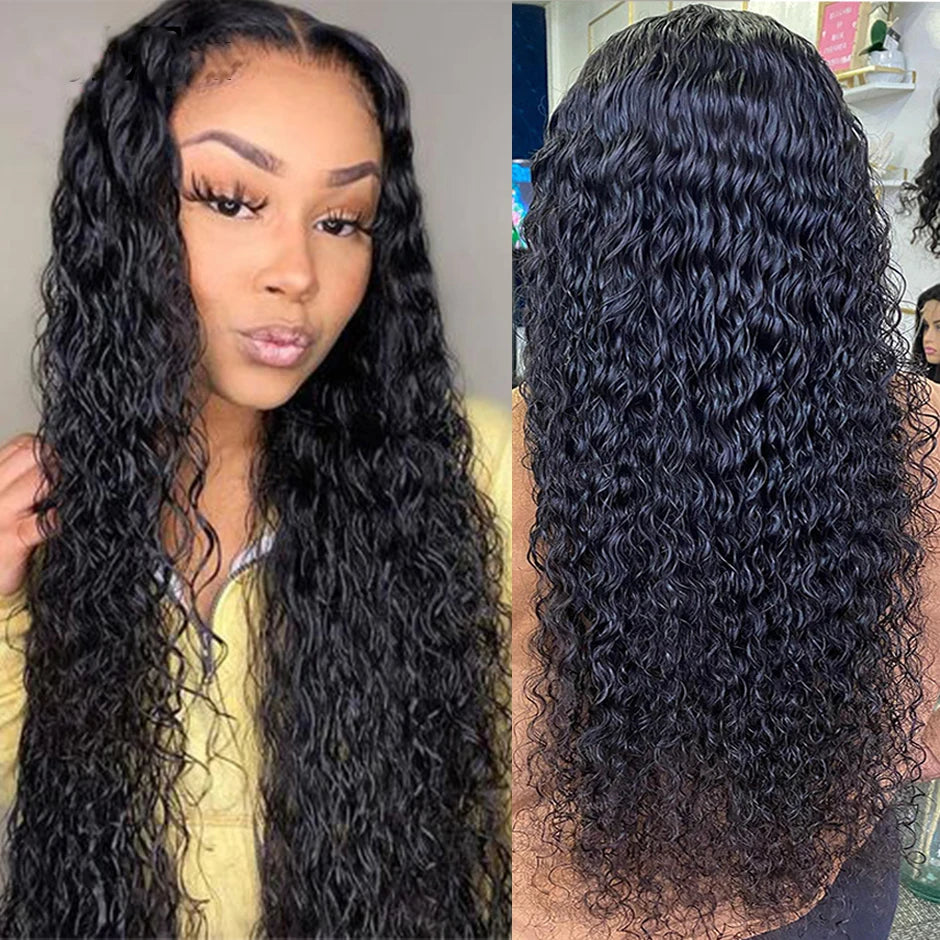 YAWAWE Hair Water Wave 13x6 HD Lace Frontal Wigs Brazilian Wigs 100% Human Hair For Women Deep Curly Wigs preplucked Precut