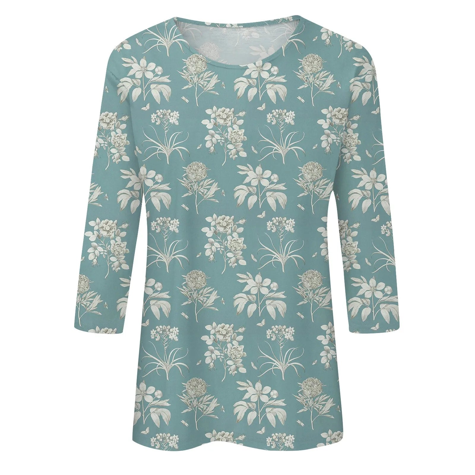 2024 Women Summer Tops Comfortable T Shirt Fashion Flower Print Round Neck 3/4 Sleeve Tops Soft Versatile Pullover Ropa De Mujer