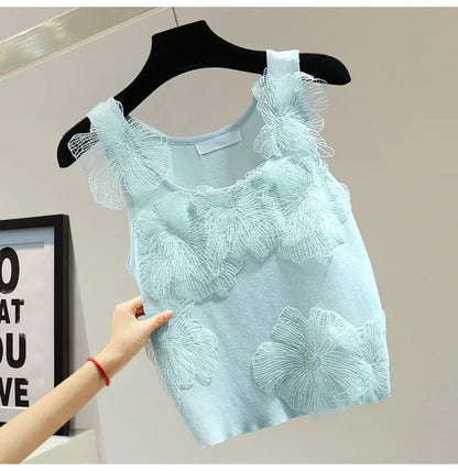 Sexy Crop Tops Women Heavy Embroidery Floral Tank 2025 Ropa Mujer Lace Butterfly Backless Tunic Vest Korean Summer Camis
