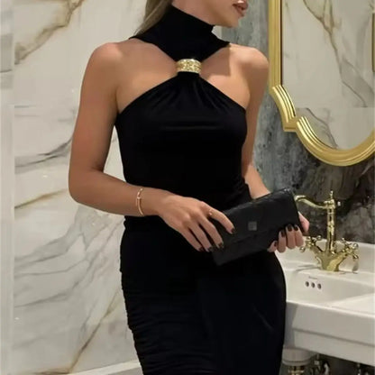 Women Fashion Sexy Tank Top Turtleneck Sleeveless Off-Shoulder Pullover Y2K Vest Summer Hanging Neck Cropped Tops Party Street