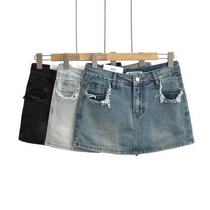 Mini skirts for women high waisted denim skirt black distressed jeans skirts womens 2024 Summer clothes blue jean skirts ripped