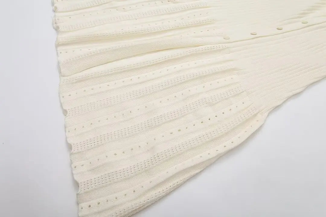 Elegant Knit Dress For Women White Slim O-neck Single Breasted Short Sleeve Long Dresses Female 2025 Spring Fashion Lady Robe