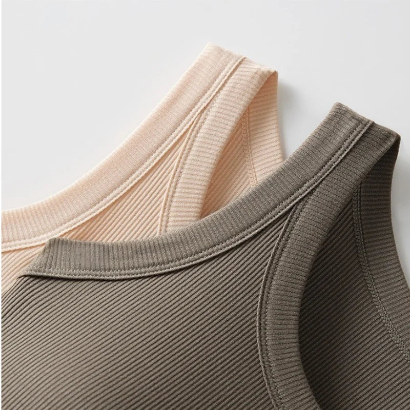 Women's Vest Tops With Built In Bra Neck Vest Padded Slim Fit Tank Tops Sexy Shirts Feminino Casual Underlay Shirt Slimming