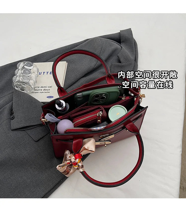 2025 New! Women's Red Tote Bag - Light Luxury, Large Capacity, Elegant Design, Versatile for Work & Party, Premium PU Leather