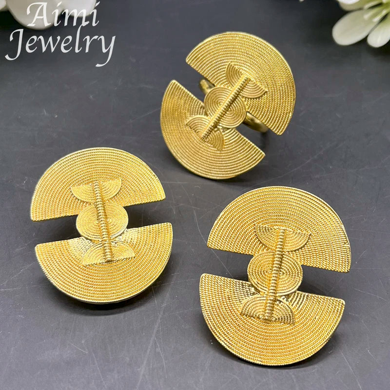 Exquisite Trendy Women Earring Rings 18K Gold Plated Jewelry Set Luxury Fashion Female Party Bridal Wedding Anniversary Gifts